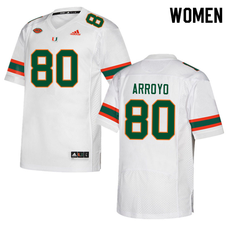 Women #80 Elijah Arroyo Miami Hurricanes College Football Jerseys Sale-White - Click Image to Close